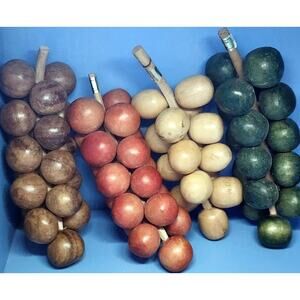 7" Wooden Grapes 4 Clusters Hand Carved Philippines Beautiful Retro Boho Décor